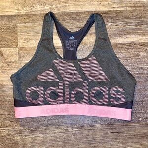 Adidas Charcoal and Pink Logo Sports Bra